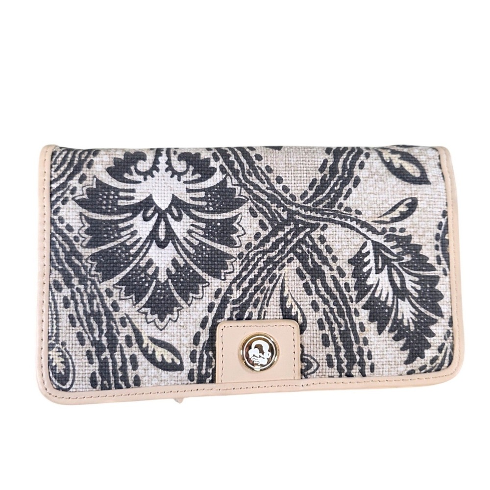 Spartina 449 Bellinger Daufuskie Island Linen Leather Wallet Black Cream Floral